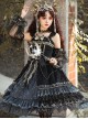 Starry Night Series Organza Palace-Style Jacquard Lace Trim Beaded Decoration Black Sleeveless Classic Lolita Dress Set