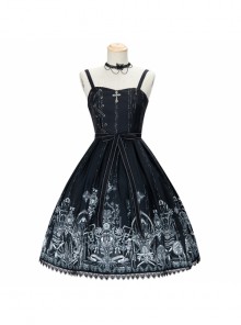 Eye Of Red Heart Series JSK Retro Dark Skull And Cross Graphic Print Decoration Classic Lolita Sleeveless Dress