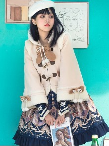 Short Apricot Solid Woolen Wool Cute Big Bow Knot Decoration Classic Lolita Thick Coat