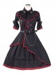 The Loser Of The Army Eats Dust Series OP Military Style Gothic Lolita Metal Belt Decoration Short Sleeve Dress Set