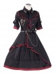 The Loser Of The Army Eats Dust Series OP Military Style Gothic Lolita Metal Belt Decoration Short Sleeve Dress Set