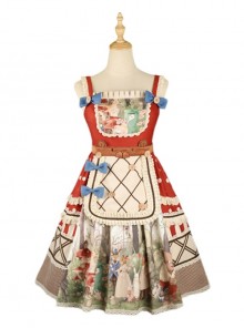 Secret Forest Tea Party Series JSK Cute Animal Print Bow Knots Button Decoration Classic Lolita Sleeveless Dress Set