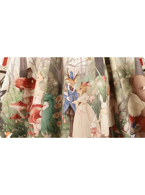 Secret Forest Tea Party Series JSK Cute Animal Print Bow Knots Button Decoration Classic Lolita Sleeveless Dress Set