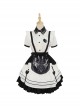 Aries Series JSK British Style Maid Outfit Black Printing Decoration Bow Knots Pleated Lace Gothic Lolita Short Sleeve Dress Set