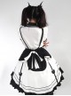 Aries Series JSK British Style Maid Outfit Black Printing Decoration Bow Knots Pleated Lace Gothic Lolita Short Sleeve Dress Set