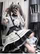 Aries Series JSK British Style Maid Outfit Black Printing Decoration Bow Knots Pleated Lace Gothic Lolita Short Sleeve Dress Set