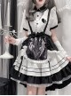 Aries Series JSK British Style Maid Outfit Black Printing Decoration Bow Knots Pleated Lace Gothic Lolita Short Sleeve Dress Set