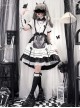 Aries Series JSK British Style Maid Outfit Black Printing Decoration Bow Knots Pleated Lace Gothic Lolita Short Sleeve Dress Set