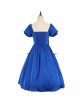 Simple Solid Color Klein Blue OP Pleated Lace Bow Knot Decoration Cross Straps Classic Lolita Short Sleeve Dress Set