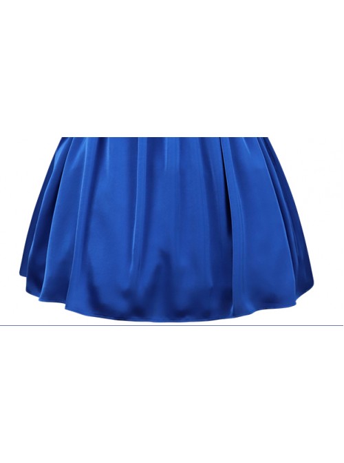 Simple Solid Color Klein Blue OP Pleated Lace Bow Knot Decoration Cross Straps Classic Lolita Short Sleeve Dress Set