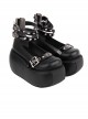 Black Round Toe Platform Metal Rivet Square Buckle Design Punk Platform Shoes