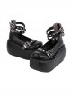 Black Round Toe Platform Metal Rivet Square Buckle Design Punk Platform Shoes