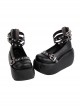 Black Round Toe Platform Metal Rivet Square Buckle Design Punk Platform Shoes