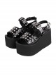 Punk Style Summer Open Toes Metal Studs Slip-On Black Platform Sandals 