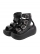 Summer Punk High-Top Heel Hollow Out Cortex Tie Square Buckle Decoration Open Toe Platform Sandals