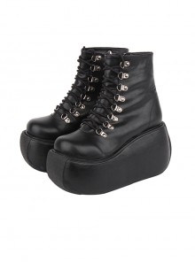 Dark Series Punk Style Round Head Cross Strap Design Platform High Heels Short Boots