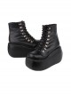 Dark Series Punk Style Round Head Cross Strap Design Platform High Heels Short Boots