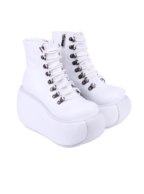 Dark Series Punk Style Round Head Cross Strap Design Platform High Heels Short Boots