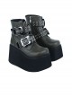 Dark  Roundhead Metal Buckle Belt Square Skull Decoration Platform Wedge Punk Style Zipper Short Boots