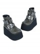 Dark  Roundhead Metal Buckle Belt Square Skull Decoration Platform Wedge Punk Style Zipper Short Boots