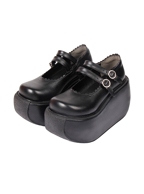 Simple Japanese Style Big Round Head Platform Wedge Classic Lolita Platform Shoes