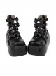 Solid Color Round Head Metal Rivet Belt Bow Knots Decoration Platform Classic Lolita Platform Shoes