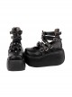 Solid Color Round Head Metal Rivet Belt Bow Knots Decoration Platform Classic Lolita Platform Shoes