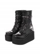 Dark Cool Cross Pattern Decoration Metal Rivet Belt Punk Round Toe Platform Shoes