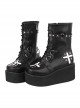 Dark Cool Cross Pattern Decoration Metal Rivet Belt Punk Round Toe Platform Shoes