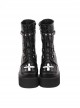 Dark Cool Cross Pattern Decoration Metal Rivet Belt Punk Round Toe Platform Shoes