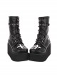 Dark Cool Cross Pattern Decoration Metal Rivet Belt Punk Round Toe Platform Shoes