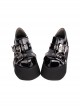 Simple Round Head Black Lacquer Metal Square Buckle Skull Decoration Super High Heel Punk Style Platform Shoes