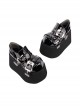 Simple Round Head Black Lacquer Metal Square Buckle Skull Decoration Super High Heel Punk Style Platform Shoes