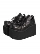 Simple Square Head Black Cross-Strap Loop Buckle Design Metal Rivet Decoration Punk Style Platform Shoes