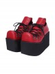 Simple Square Head Black Cross-Strap Loop Buckle Design Metal Rivet Decoration Punk Style Platform Shoes