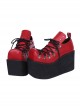 Simple Square Head Black Cross-Strap Loop Buckle Design Metal Rivet Decoration Punk Style Platform Shoes