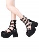 Black Patent Leather Round Metal Ring Square Buckle Strap Design Punk Style Platform Lolita Sandals