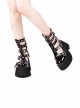 Black Patent Leather Round Metal Ring Square Buckle Strap Design Punk Style Platform Lolita Sandals