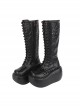 Solid Color Leather Hollow Geometric Pattern Cross Rope Punk Super High Heel Platform High Boots