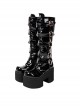 Classic Punk Style Big Round Head Cross Embroidery Patented Leather Buckle Design Lolita Platform High Boots