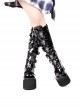 Classic Punk Style Big Round Head Cross Embroidery Patented Leather Buckle Design Lolita Platform High Boots