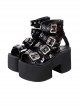 Summer Punk Style Metal Ring Square Buckle Belt Decoration Open-Toe Super High Heel Platform Sandals