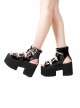 Summer Punk Style Metal Ring Square Buckle Belt Decoration Open-Toe Super High Heel Platform Sandals