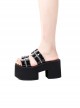 Summer Punk Style Belt Metal Zipper Trim Open Toe Platform Lolita Platform Sandals