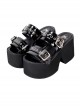 Black Summer Leather Square Buckle Punk Style Open Toe Platform Sandals