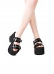 Black Summer Leather Square Buckle Punk Style Open Toe Platform Sandals