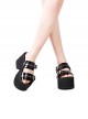 Black Summer Leather Square Buckle Punk Style Open Toe Platform Sandals