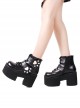 Gothic Pure Black Leather Cute Cat Paw Embroidery Tie Rope Design Lolita Platform Shoes