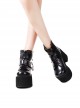 Gothic Pure Black Leather Cute Cat Paw Embroidery Tie Rope Design Lolita Platform Shoes