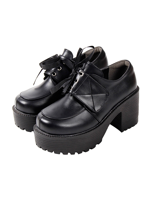 Japanese Style Classic Campus-Style Black Leather Classic Lolita Platform Uniform Shoes